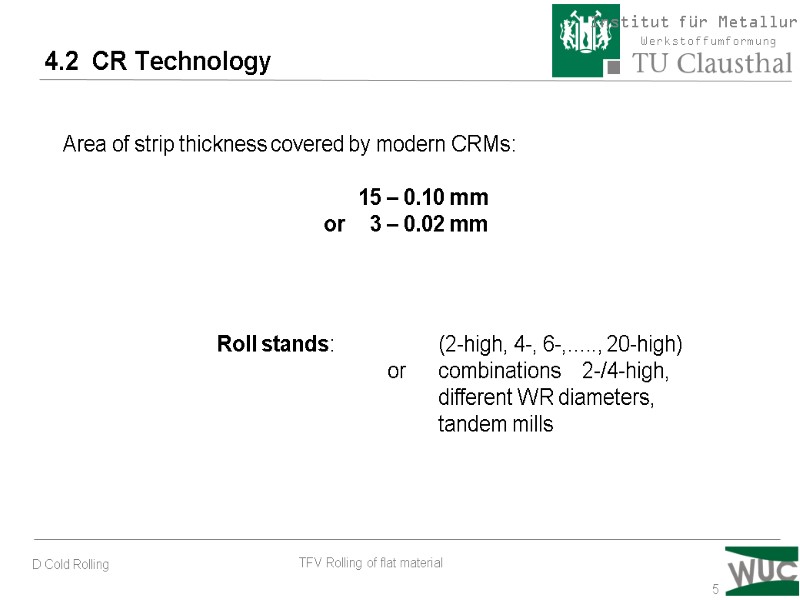 5 4.2  CR Technology Area of strip thickness covered by modern CRMs: 